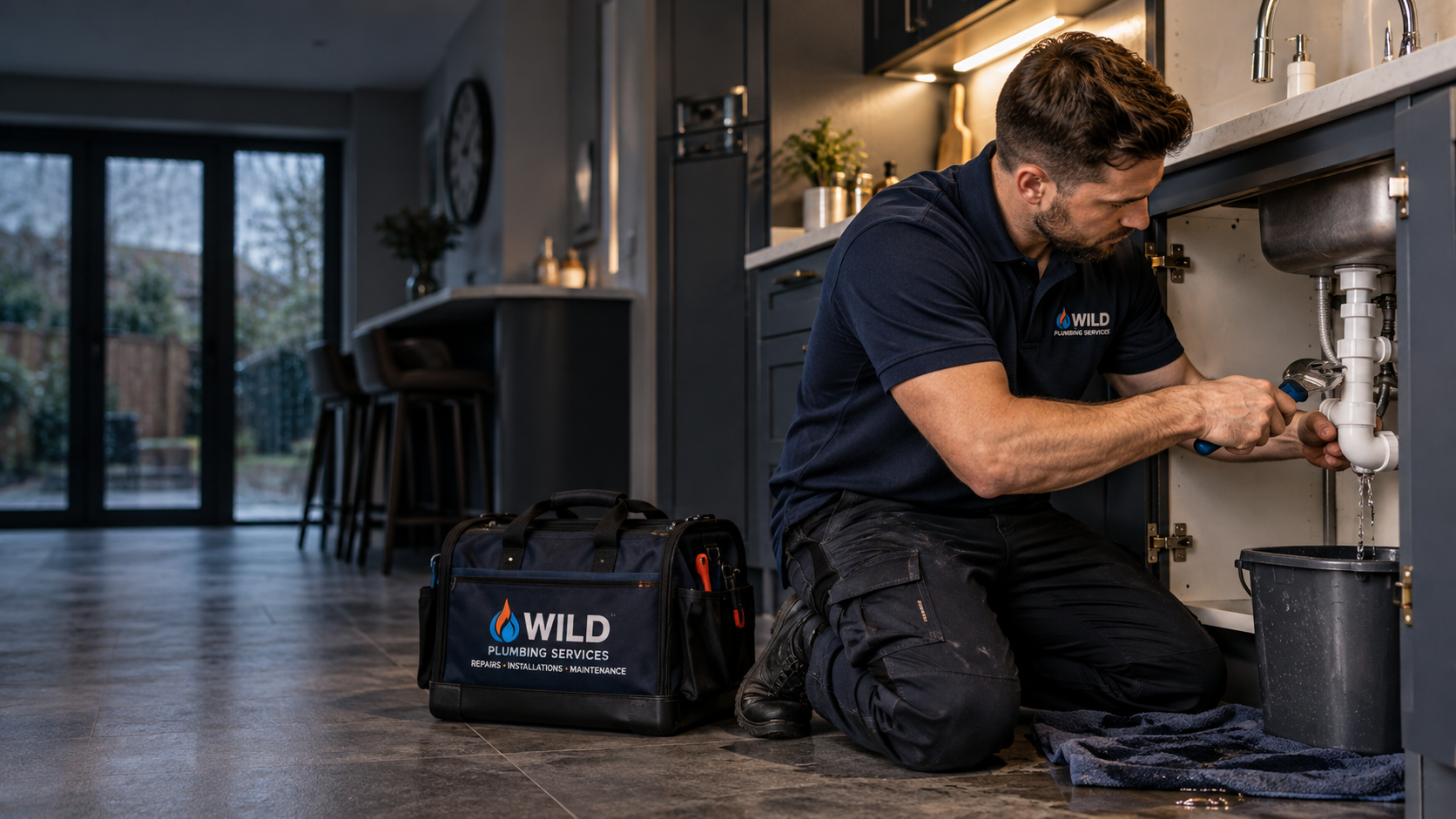 Wild Plumbing engineer attending an emergency plumbing call