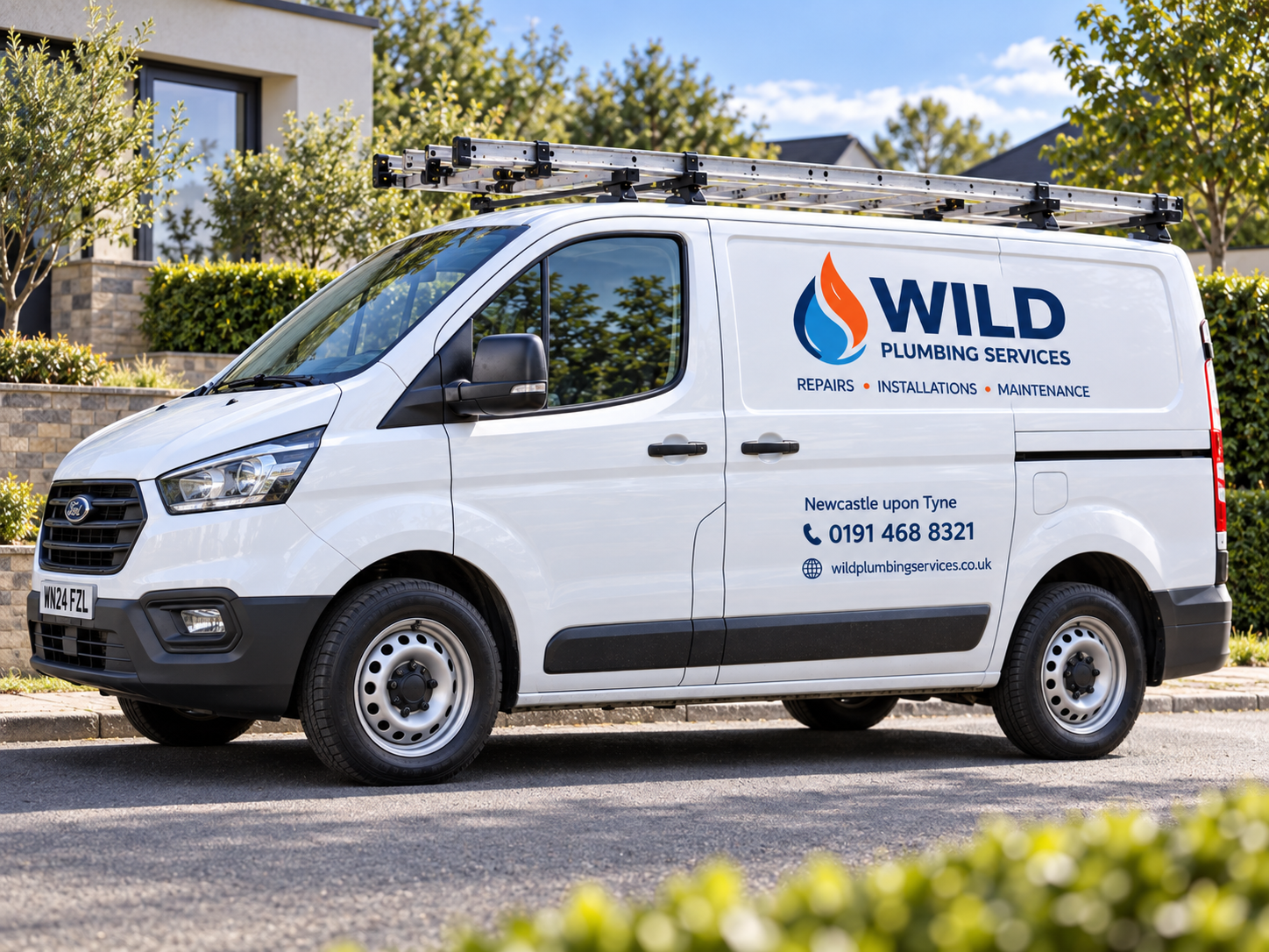 Wild Plumbing Services van parked on a residential street in Newcastle