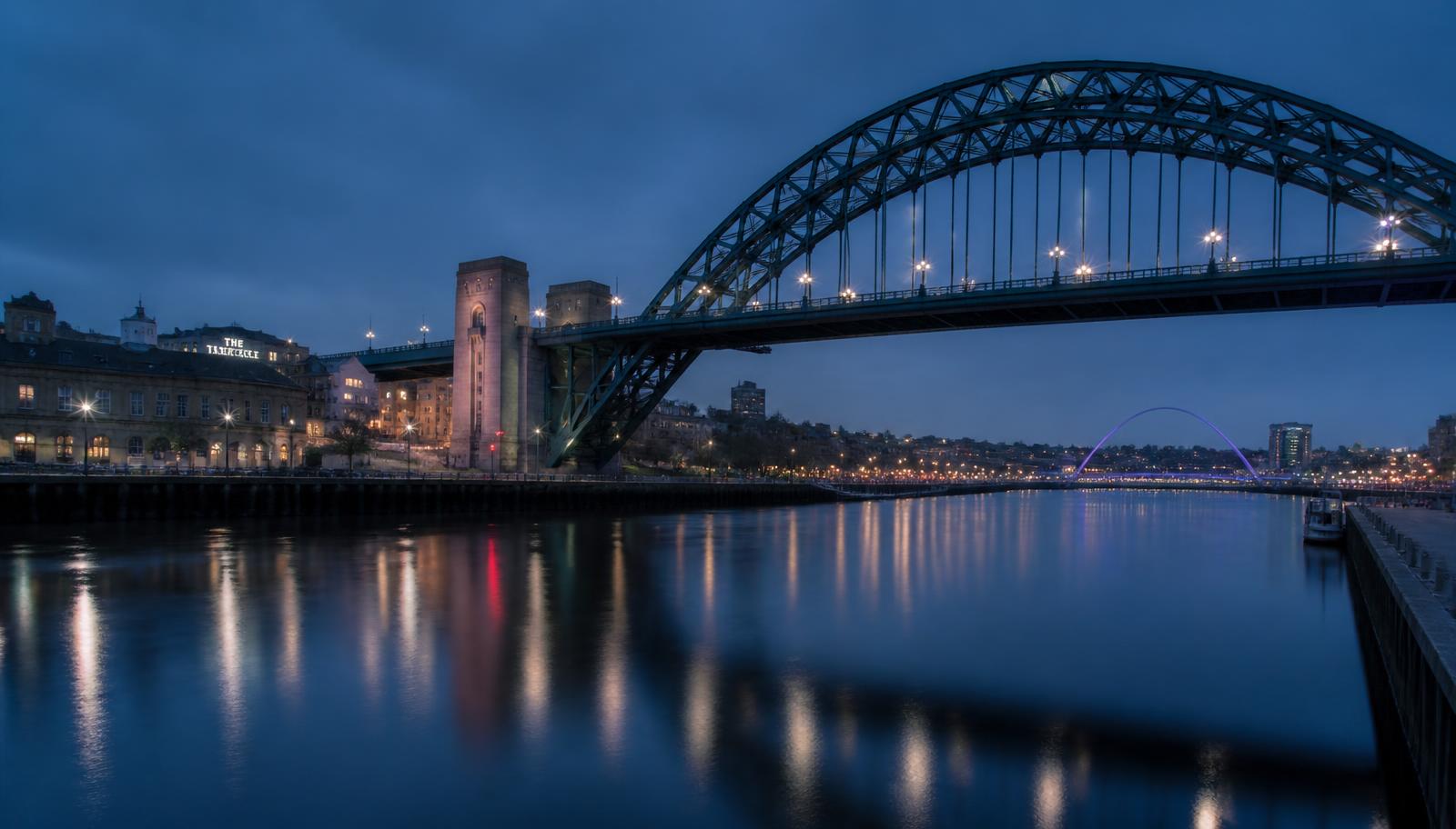 The Tyne Bridge and Newcastle Quayside at dusk